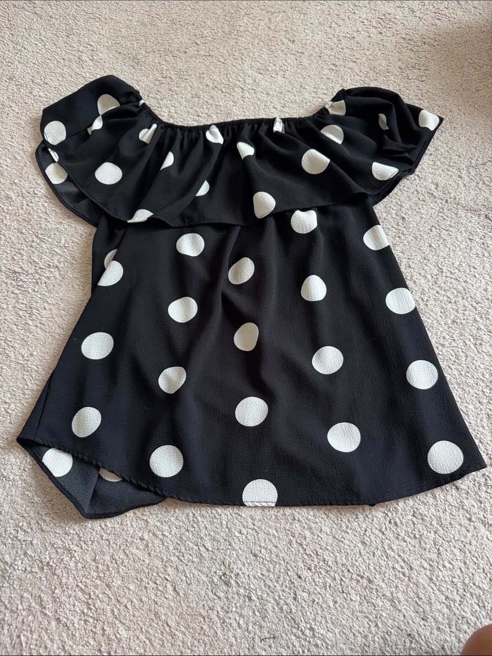 Le Lis Black and White Polka Dot Off-Shoulder Ruffle Blouse